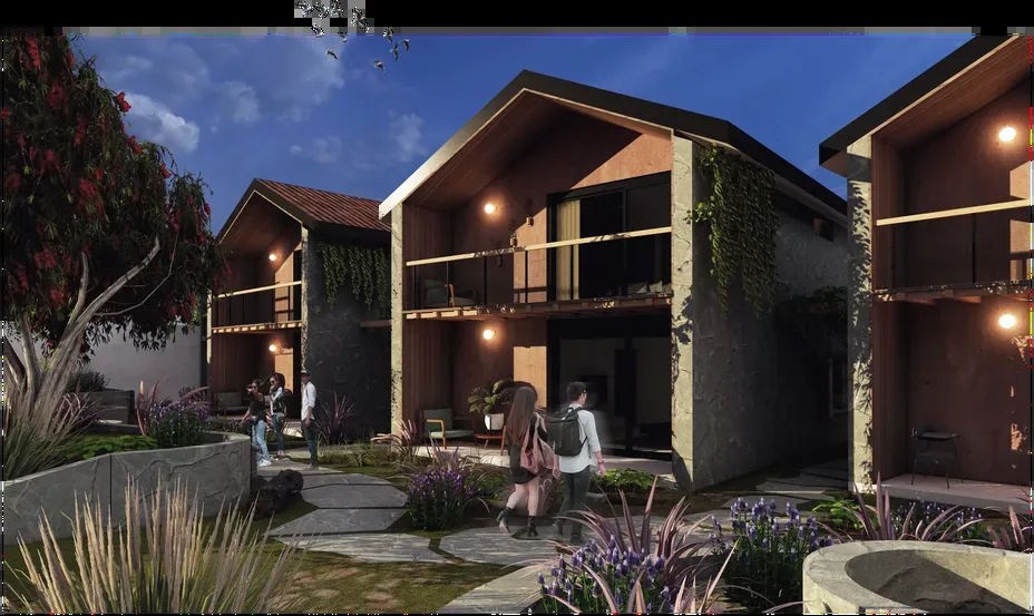 Casas Ticapata, conjunto de casas al atardecer